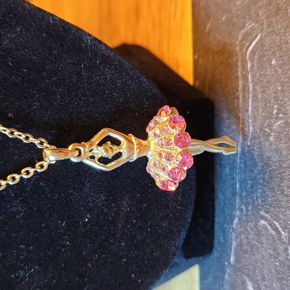 Twirling Ballerina 10" Necklace  Gold plated chain Pink BLING - Picture 2 of 5
